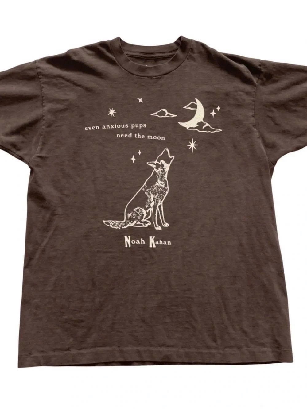 Brown Tee with Cream Moon & Howling Pup Graphic